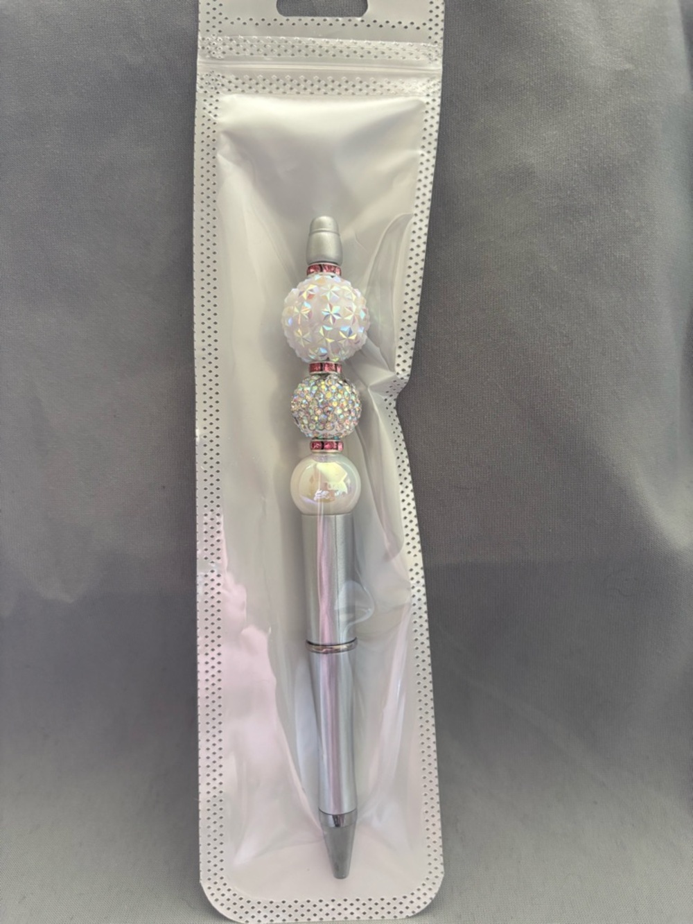 Iridescent Beaded Ballpoint Pen - White Pearlescent